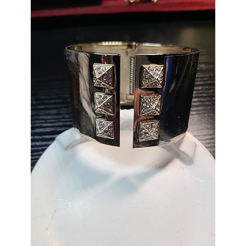 Victoria's Secret Gold Rhinestone Wide Cuff Bracelet Runway Statement NEW